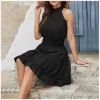 Women Fashion Casual Solid Color Neck Sleeveless Ruffled Dress Ethica fashion store