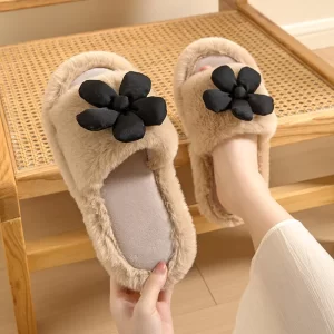 Winter Women'S Fashion Plus Size Floral Plush Home Slippers