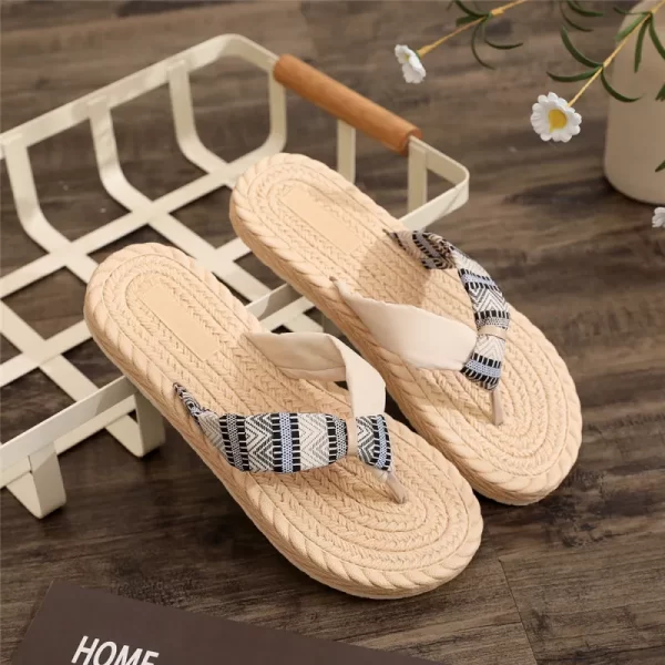 Ethica fashion store Women Casual Splicing Round Toe Flat Bottom Flip-Flop
