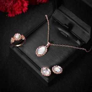 Necklace Set Dazzling Oval Gem Necklace Earrings Ring