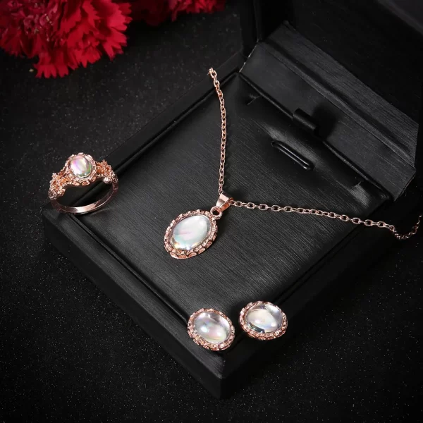 Necklace Set Dazzling Oval Gem Necklace Earrings Ring