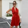 Women Backless Fashion Sexy Solid Color Strap Dress