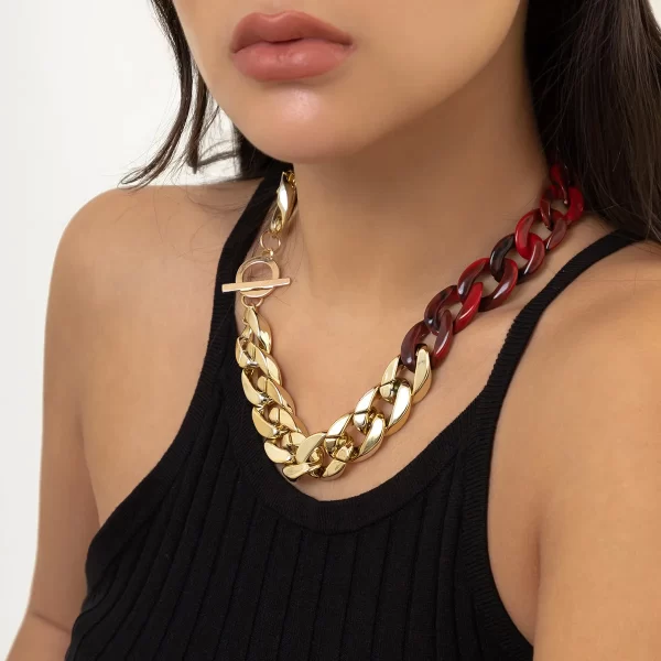 Women Fashion Hip Hop Multicolor Metal Acrylic Chain Necklace