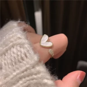 Women Ring Fashion Heart Shaped Shell Opening Ring