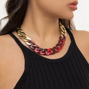 Women Fashion Hip Hop Multicolor Metal Acrylic Chain Necklace