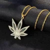 Unisex Hiphop Rhinestone Maple Leaf Shaped Pendant Alloy Necklace