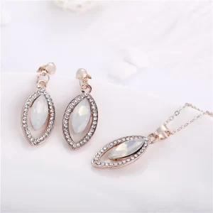Women Fashion Exaggerated Water Paved Diamond Necklace Earrings Set