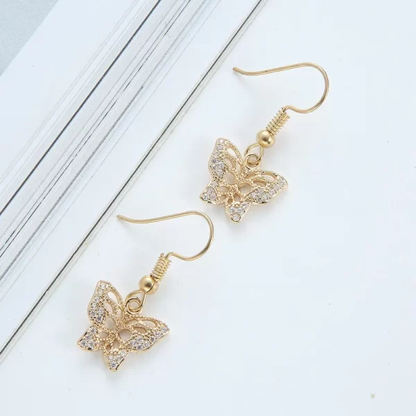 Women Fashion Zircons Hollow Butterfly Earrings Necklace Jewelry Set