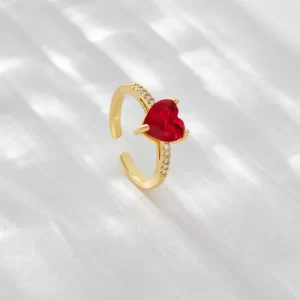 Women Ring Fashion Red Heart-Shaped Rhinestone Ring