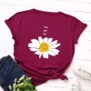 Women Casual Loose Round Neck Printed Colored T-Shirt