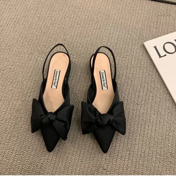 Women Elegant Bow Decorated Pointed Toe Chunky Heel Sandals