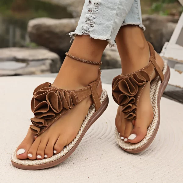 Women Sandals Fashionable Flat Ruffled Suede Sandals