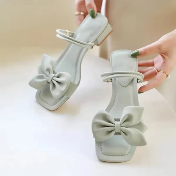Women Elegant Fashion Bow Decorative Chunky Heel Sandals