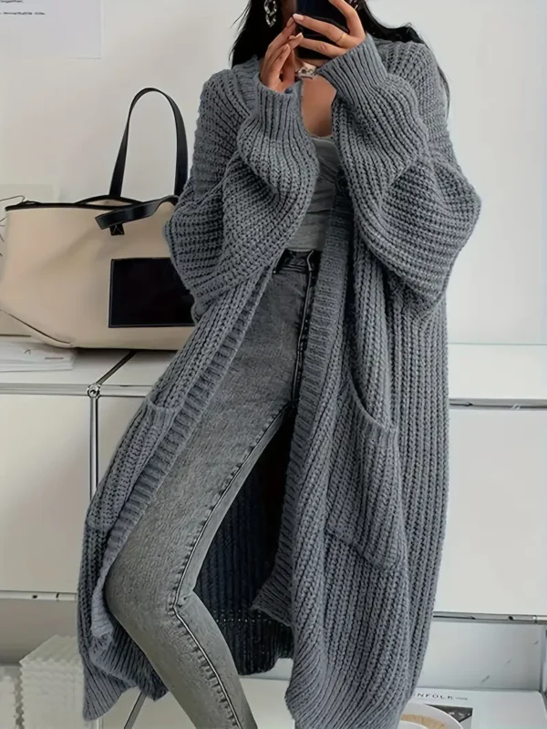 Long Sleeve Solid Open Front Casual Long Length Drop Shoulder Cardigan