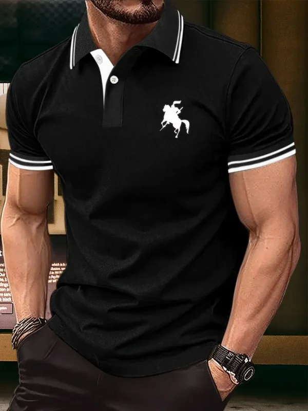 Men'S Executive Black Polo Shirt with Cartoon Horse Emblem