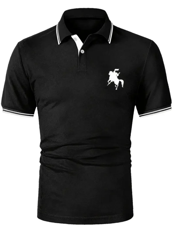 Men'S Executive Black Polo Shirt with Cartoon Horse Emblem - Image 4