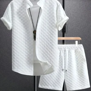 [Best-selling T-shirt] Two-piece Set Short Sleeve Men's Best-selling Textured White Shorts T-shirt