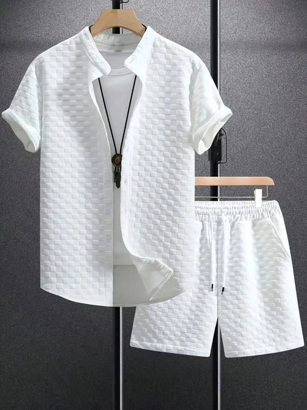 [Best-selling T-shirt] Two-piece Set Short Sleeve Men's Best-selling Textured White Shorts T-shirt