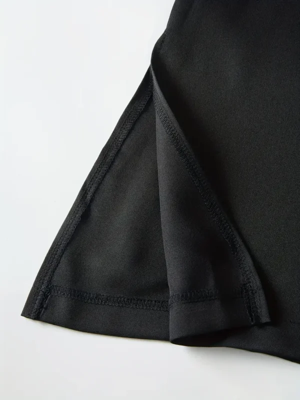 Long Sleeve Top with Chest Pleats, Hidden Buttons, Round Neck - Image 2