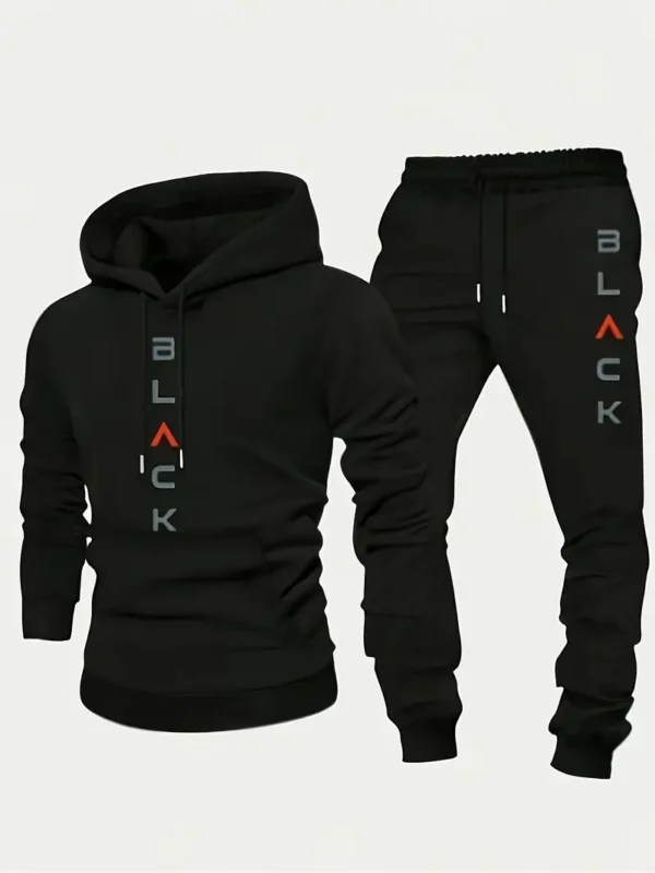 Black Retro Letter Print, Men'S Two-piece Set