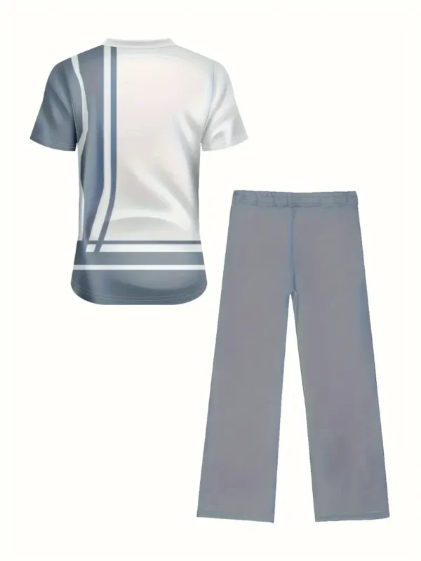 Men'S Summer Casual Crew Neck T-Shirt with Geometric Stripe Detail - Image 6