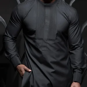 Long Sleeve Top with Chest Pleats, Hidden Buttons, Round Neck