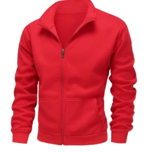 Men's Casual Zip-Up High Neck Athletic Jacket with Slant Pockets