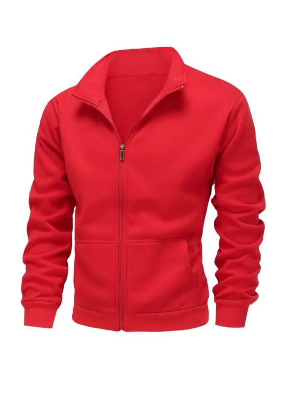 Men's Casual Zip-Up High Neck Athletic Jacket with Slant Pockets